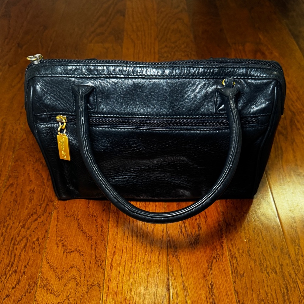 Tignanello | Vintage 90s Black Leather Satchel Bag - Picture 1 of 9
